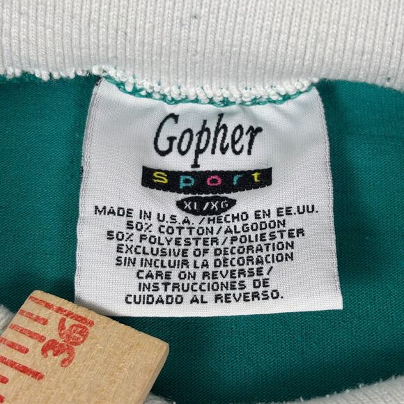 Vintage Gopher Sport‎ Polo Shirt XL USA Made Cat Floral Graphic Teal 90s - Picture 5 of 11